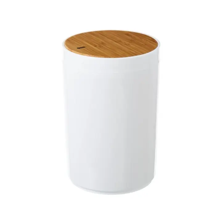 Dcasa Papelera blanco poliestireno con tapa de bambú. capacidad de 5 litros. - 1