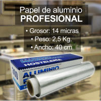 Papel de aluminio profesional, 40cm, 2,5kg. 14 micras, Rollo de papel de aluminio. Envase con portarrollos y sierra en la solapa. Ideal para cocina, catering, hostelería y centros de estética y peluquerías. - details 0