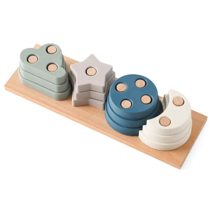 Juguetes Educativos De Silicona Para Bebés Formas Geométricas De Madera Estrella Del Cielo Juego De Bloques De Pila Creativo Montessori - 1