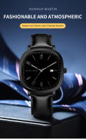 Reloj De Cuero Negro Para Hombre Estilo Casual Y Negocios Resistente Al Agua 3Bar Calendario Movimiento De Cuarzo Deportes Reloj De Pulsera Top Para Chicos - details 4