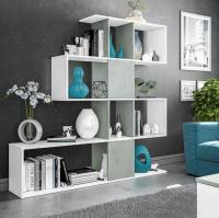Meimon Estantería ZIG-ZAG Blanco Ark Cemento de 4 estantes (145x145x28 cm), fabricada en tablero melaminizado E1 de 15 mm, con cantos de PVC, herrajes incluidos para fijación a pared, uso decorativo o como separador de ambientes, soporta hasta 30 kg. - details 2
