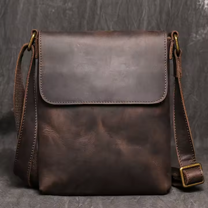 Bolso cruzado de piel auténtica para hombre, bandolera de hombro de piel de vaca de 7,9 pulgadas para iPad - 1