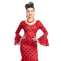 Disfraz de Sevillana rojo con lunares blancos negros para mujer niña, Vestido de flamenca para fiesta feria abril - details 0