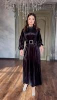 Vestido De Noche De Lujo 2024 Para Mujeres Elegantes Diseñador Invierno Velours Vestidos Con Cinturón Para Damas Del Medio Oriente A-Line Cuello En V Manga Regular Largo Hasta La Rodilla - details 2