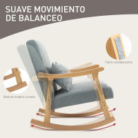 HOMCOM Mecedora Moderna Mecedora para Lactancia con Cojín Lumbar Respaldo Amplio y Base de Madera Carga 120 kg Silla Mecedora para Salón Dormitorio Gris Claro - details 3