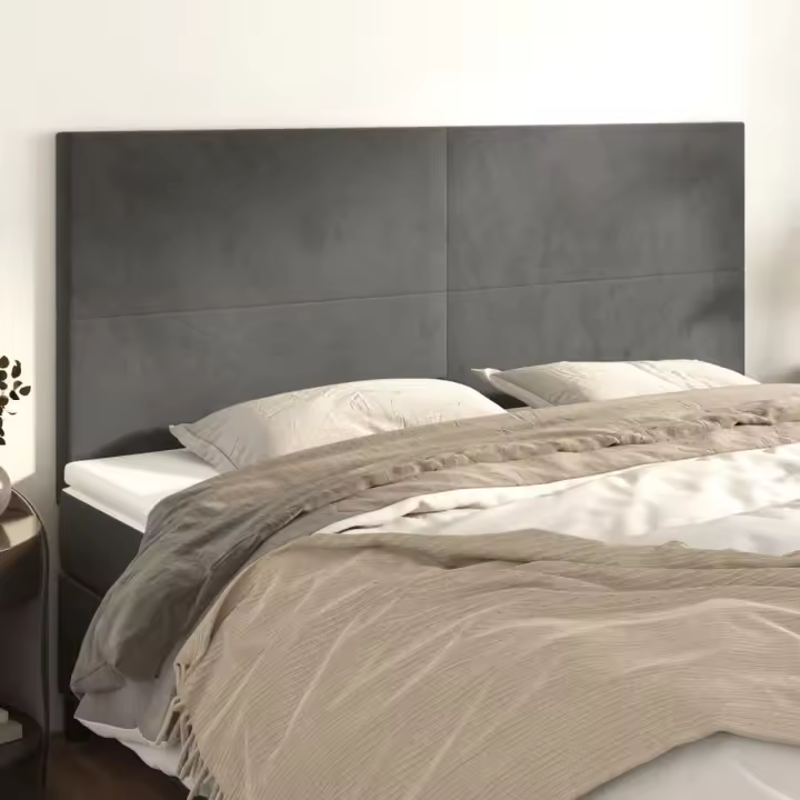 vidaXL Cabeceros 4 unidades de terciopelo gris oscuro 80x5x78/88 cm - 1