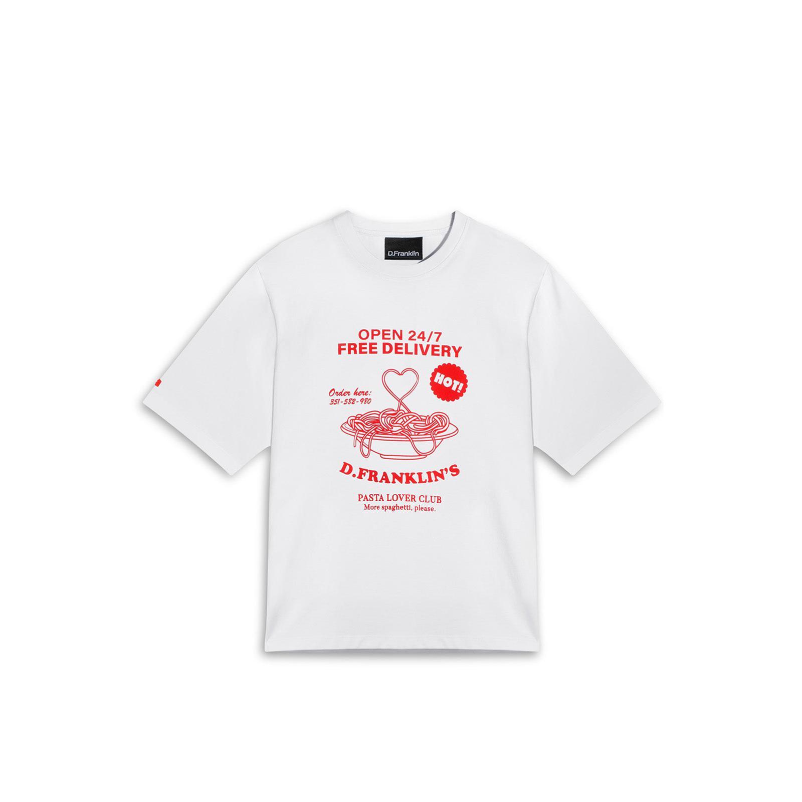 D.Franklin Camiseta Mujer Pasta Lover Blanca   Roja  - Camiseta para Mujer - Moda casual Mujer