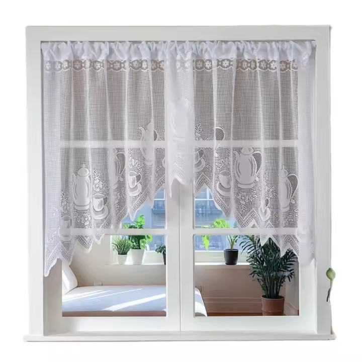 Cortina Francesa Blanca De Encaje Decorativa Curva Sin Perforar Para Dormitorio Cocina Sala De Estar Cortinas Pequeñas - 1