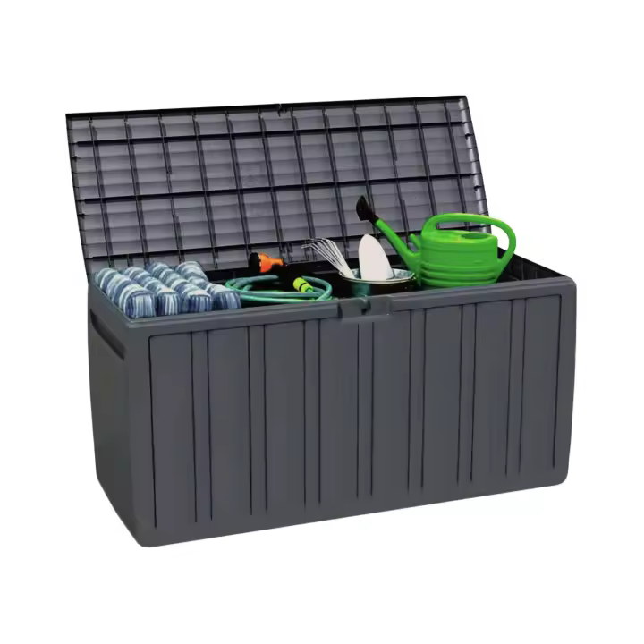 Baúl Exterior de Resina | Thinia home | Arcón Exterior para Jardín, Terraza o Balcón | Baúl Impermeable | Baúl para Objetos y Juguetes | 270 Litros | 117x45,5x57cm - 1