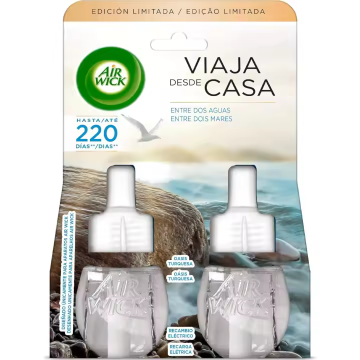 Air Wick Recambio Ambientador Automático Eléctrico Aroma Oasis Turquesa 2U: Recambio de ambientador para un hogar fresco y con un aroma exótico durante todo el día. - 1