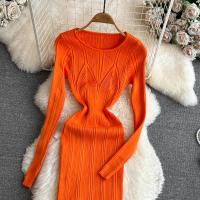Vestido De Encaje Con Manga Larga Para Mujer Ropa De Fiesta Retro O-Neck Ajustado Estilo Coreano Poliéster Mid-Calf - details 33