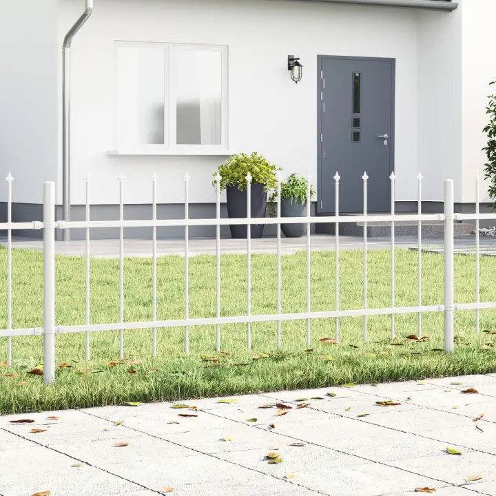 Valla de jardín vidaXL con punta de lanza blanca 3,4x0,6 m de acero - 1