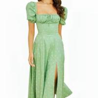 Vestido Floral Para Mujer Estilo Chic Verano Manga Batulada Cuello Cuadrado Frontal Con Cordón Abertura Alta Vestido Slim A-Line Midi Polyester - details 4