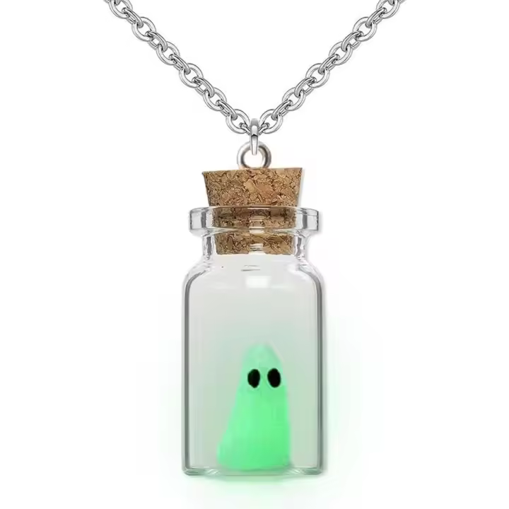 Collar de fantasma luminoso, collar colgante de botella, joyería de fiesta de juego de rol de Halloween, guardián, buena suerte, regalo de joyería de fantasma de botella novedoso. - 1