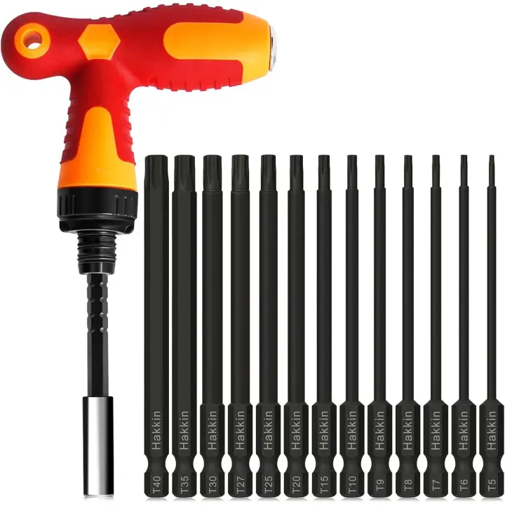 Torx Bit Set Hakkin 100mm Screwdriver Sets with Ratchet Driver S2 Steel Security Torx Bits 1/4" Shank Magnetic Torx Bit T5, T6, T8, T9, T10, T15, T20, T25, T27, T30, T35, T40 - 1