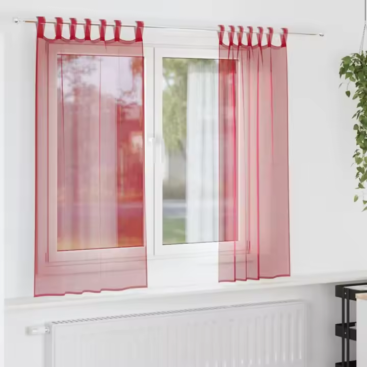 vidaXL Cortinas de gasa con bolsillos para varillas 2 uds. rojo vino en color Rojo vino tinto/Blanco/Marrón y más | protección solar decorativa para ventanas hogar oficina dormitorio fácil de instalar - 1