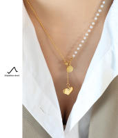 Encanto Cadena de clavícula de acero de titanio con forma de corazón de amor retro, collar con borlas galvanizadas en oro de 18 quilates, colgante redondo de perla de imitación, joyería - details 7
