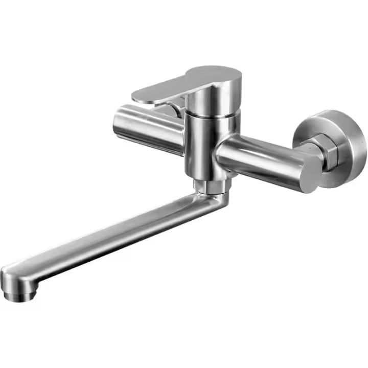 CA Grifo de cocina de pared con mezclador giratorio de 360°, de acero inoxidable 304, cepillado. - 1