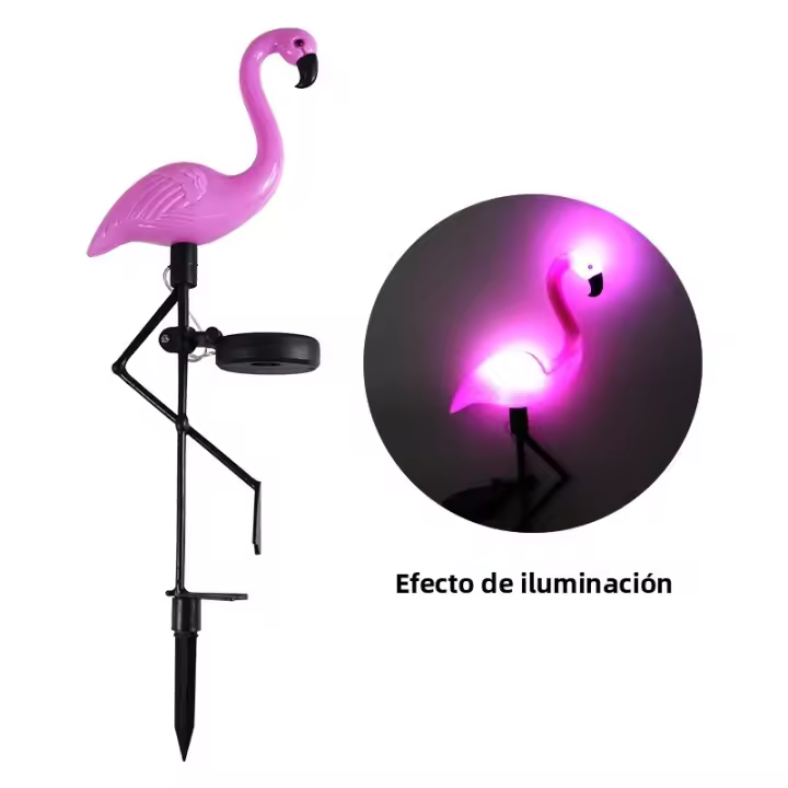 Lámpara Solar De Flamenco Rosa Para Jardín Impermeable Decoración Exterior Luz De Camino LED Para Patio Con Base - 1
