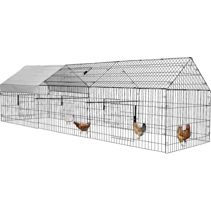Corral de metal para gallinas de 130 x 40 x 40 pulgadas con cubierta impermeable, jaula grande para conejos y patos, para exteriores, patio trasero, granja - 1