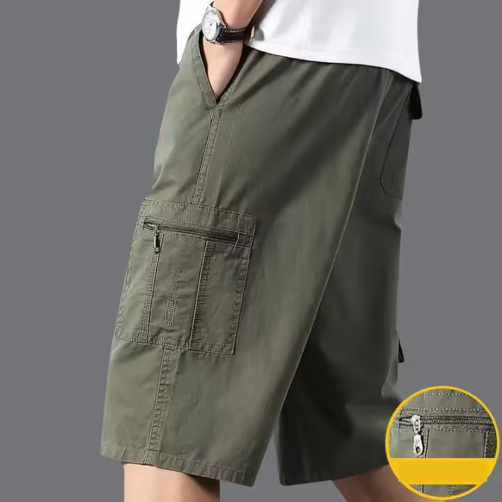 Shorts Casuales Para Hombre De Algodón Cómodo De Longitud Rodilla Con Bolsillo Cierre De Cremallera Estilo Recto Y Relajado Para Playa Y Correr - 1