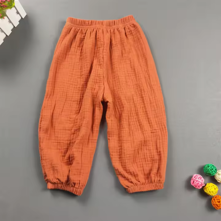Pantalones Harem De Algodón Para Niños Y Niñas Estilo Casual Color Sólido Transpirables Verano Cierre Elástico Talla True Fit - 1