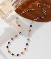 Bohemian Colorful Long Y Shape Necklace, Women's Vintage Gold Metal Crystal Pendant Necklace, Summer Holiday Jewelry Gift - details 6
