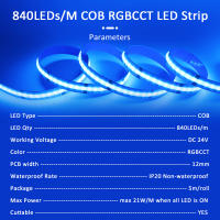 Tira De LED COB 5M 24V 6 Pines 12mm 840 Diodos RGB CCT WW CW 24 Volts Tira Flexível De Lâmpada Neon Para Decoração De Quarto - details 4
