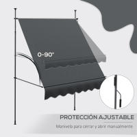 Outsunny Toldo Manual Retráctil 2x1,2 m Toldo Exterior Terraza Enrollable Altura Ajustable con Manivela 210-300 cm Sin Taladro Protección UV30+ para Balcón Jardín - details 5