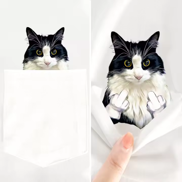Camiseta De Algodón HX Para Hombres Con Bolsillo Y Dedos Doblados En El Medio Para El Verano Camiseta Casual De Gato Y Vaca - 1