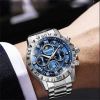 Reloj De Hombre Impermeable Con Cronógrafo Y Dial 3D De Estrella Galáctica Luminosa De Acero Inoxidable Para Regalo De Cumpleaños - details 7