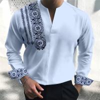 Camisa Casual Para Hombre De Manga Larga Primavera Otoño Con Estampado Libre Estilo Callejero Cuello En V Botones Simplicidad Oficina - details 2