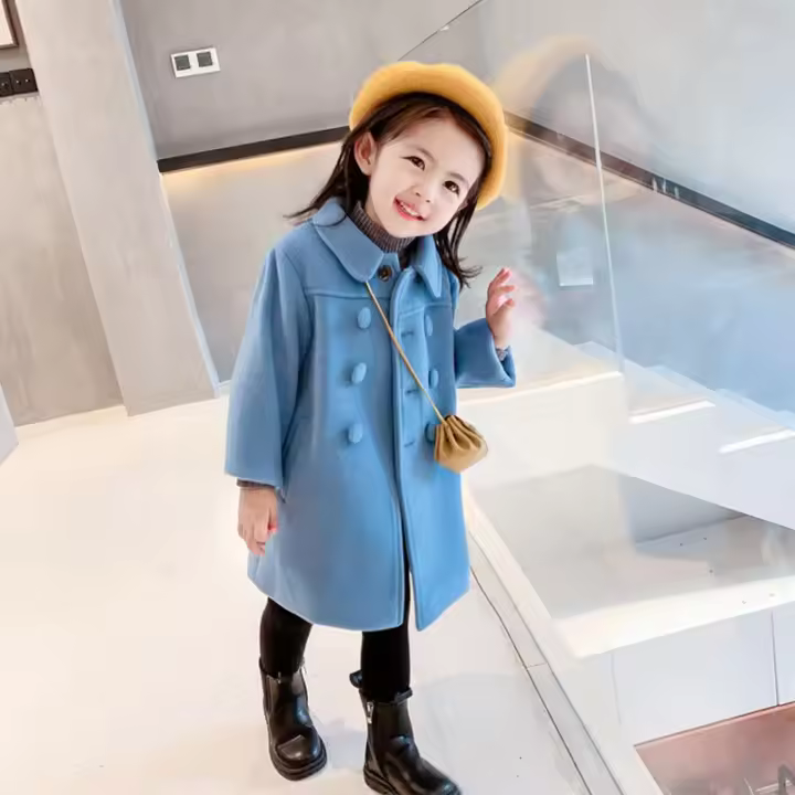 Abrigo De Lana Para Niñas Doble Botón Estilo Invernal Abrigo De Trench Otoño Invierno Ropa Para Niños 2-6 Años Outerwear - 1
