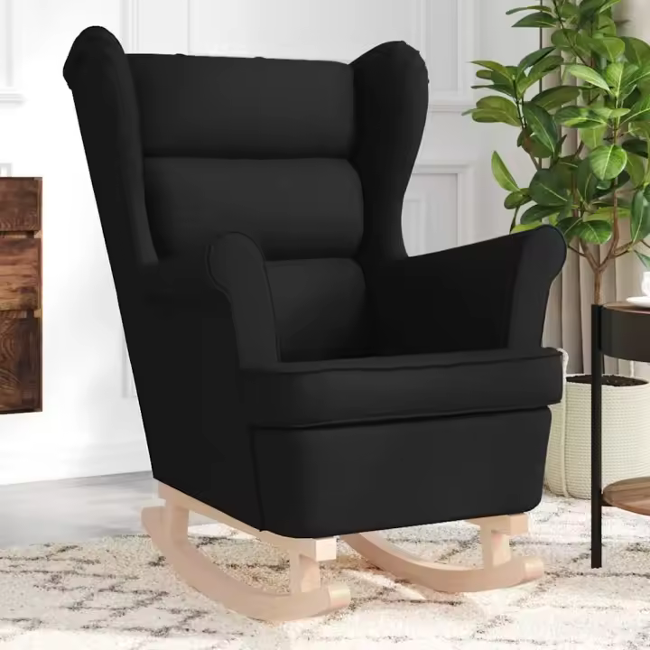vidaXL Silla mecedora de tela 74x90x102 cm en color Negro/Azul vaquero/Gris oscuro | cómodas modernas ergonómicas para comedor cocina salón hogar - 1