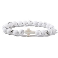 Pulsera De Rosario Para Hombres Y Mujeres Con Piedras Naturales Y Madera Hematita Onix Joyería De Yoga Meditación Pulsera Cruz - details 20