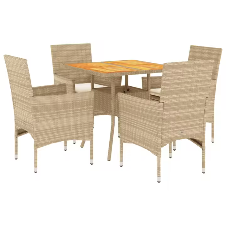 vidaXL Set de comedor jardín 5 pzas con cojines ratán PE acacia beige - 1