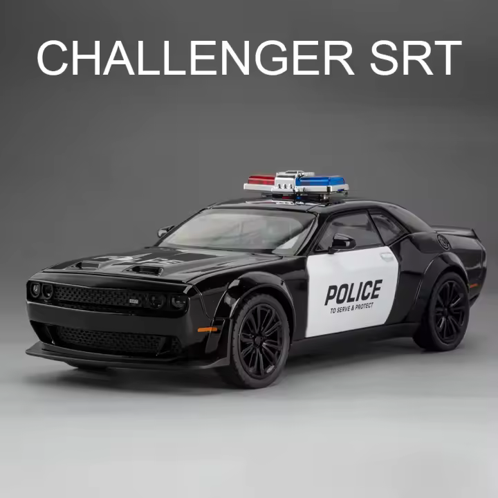 Modelo De Coche Policial Challenger SRT 1:22 Con Luz Y Sonido Puertas Abiertas Metal Para Niños Regalo De Cumpleaños Juguete Duradero - 1