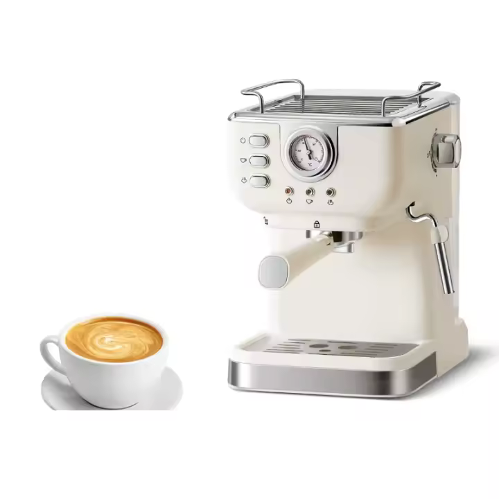 Cafetera Espresso Italiana Blanca Acero Inoxidable Semiautomática Vaporizador Leche 2 en 1 Café Cremoso en Casa Oficina - 1