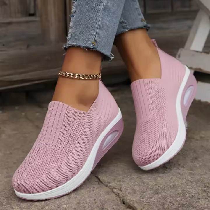 Zapatillas De Verano Para Mujer 2024 Casual Comodidad Punto Redondo Bocón Slip-on Zapatillas Deportivas Diarias Material Superior Elástico Medio Tacón - 1