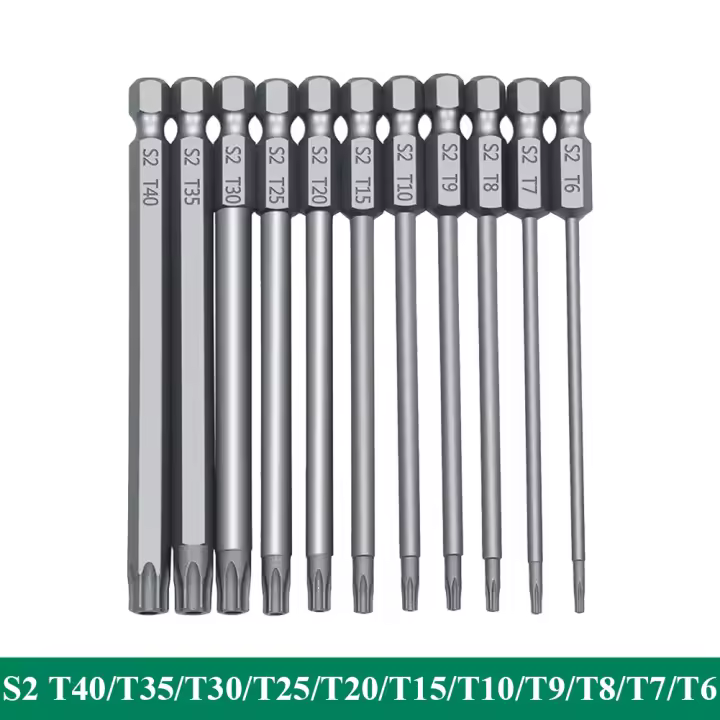 Juego De 11 Piezas De Brocas Hexagonales 1/4' Torx Y Cabezales Planos Ajustables Con Acero Magnético Seguridad Antigolpes Alta Calidad F1FC - 1