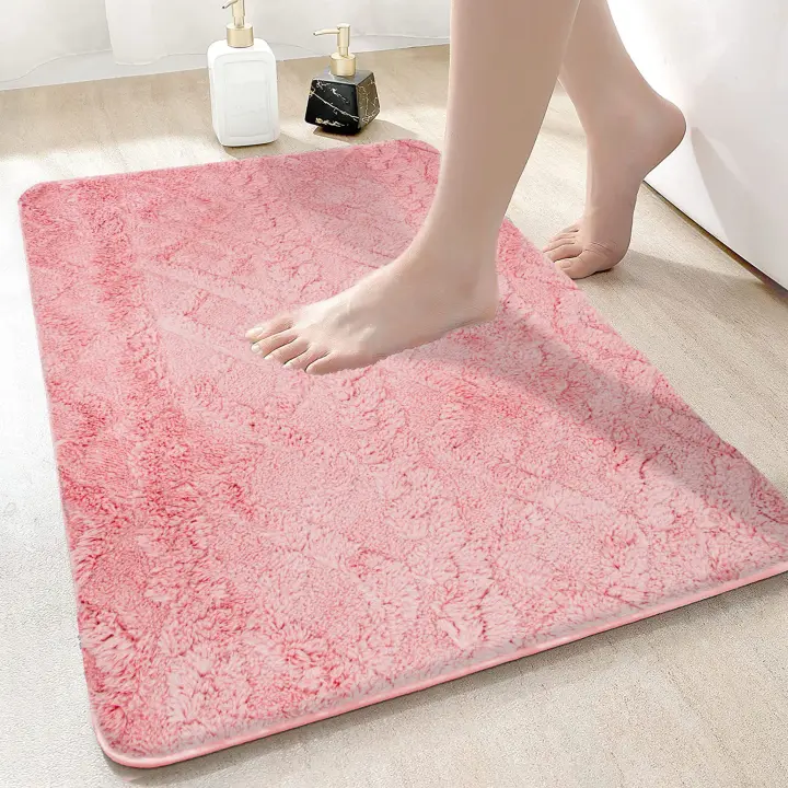 Alfombras de Baño Felpa de Microfibra 40x60 50x80cm - Alfombrilla de Lavabo para Hogar - Alfombra Jarquard de Ducha Absorbente, Duradera y Lavable a Máquina Azu Camello Blanco Gris Rosal - 1
