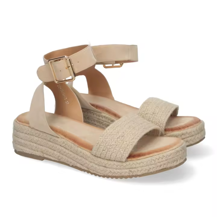 Sandalias de plataforma cómodas en yute para mujer color beige SX-3Q48 - 1