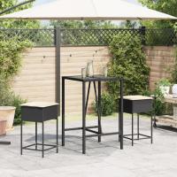 vidaXL Juego de bar de jardín de 3 piezas con cojines ratán PE negro - details 2
