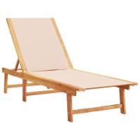 vidaXL Tumbona de madera maciza de acacia y textileno Negro, Crema, Gris Sillas de Exterior Ideal para jardín, playa, piscina, terraza Tumbona Piscina Tumbonas Playa Tumbonas Jardín Exterior - details 4