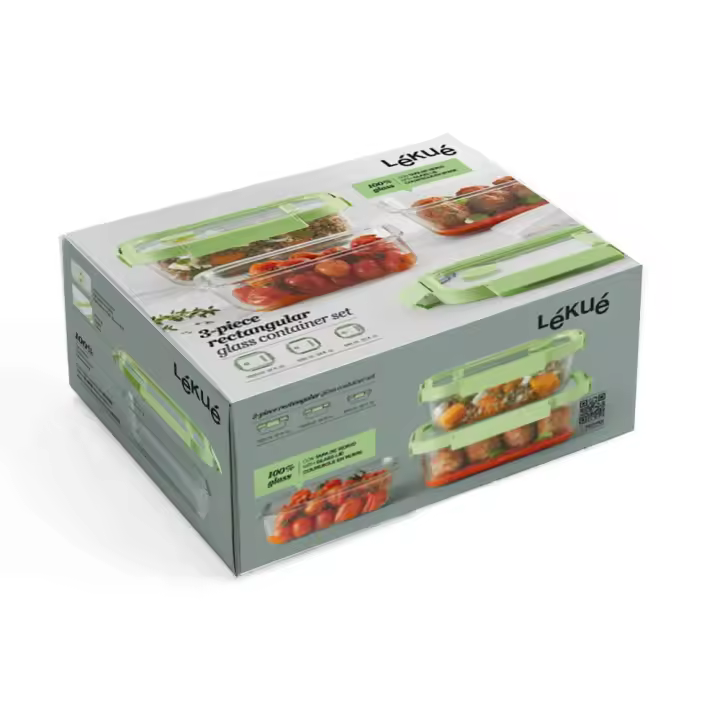 SET DE 3 RECIPIENTES HERMETICO 100% VIDRIO 527999 RECTANGULARES - 1