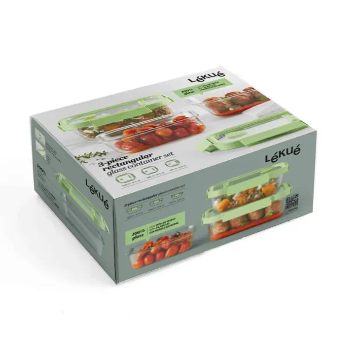 SET DE 3 RECIPIENTES HERMETICO 100% VIDRIO 527999 RECTANGULARES - 1