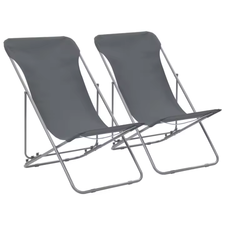 vidaXL Sillas de playa plegables 2 unidades acero y tela oxford gris - 1