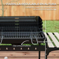 Outsunny Barbacoa de Carbón con Ruedas Barbacoa Portátil 103x47x95 cm con Parrilla Ajustable en Altura de 5 Niveles Estantes y 6 Ganchos para Pícnic Camping - details 4