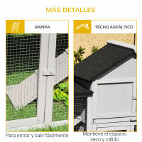 PawHut Conejera de Exterior Grande Jaula de Madera para 2-4 Conejos con Techo Asfáltico Recinto de Alambre Bandeja Extraíble y Rampas 210x45,5x84,5 cm Gris y Negro/Natural y Verde - details 6