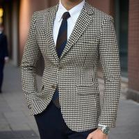 Chaqueta De Invierno Para Hombre 2024 Estilo Clásico Con Punto Houndstooth Corte Slim Con Dos Aberturas Lateral Moda Casual - details 2